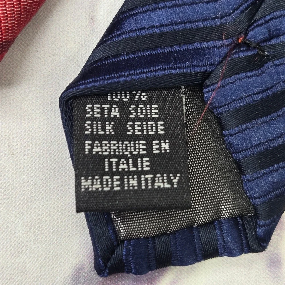 Lot of 2 Hugo Boss Neckties Red Navy Blue Striped Silk Business Formal Set Mens